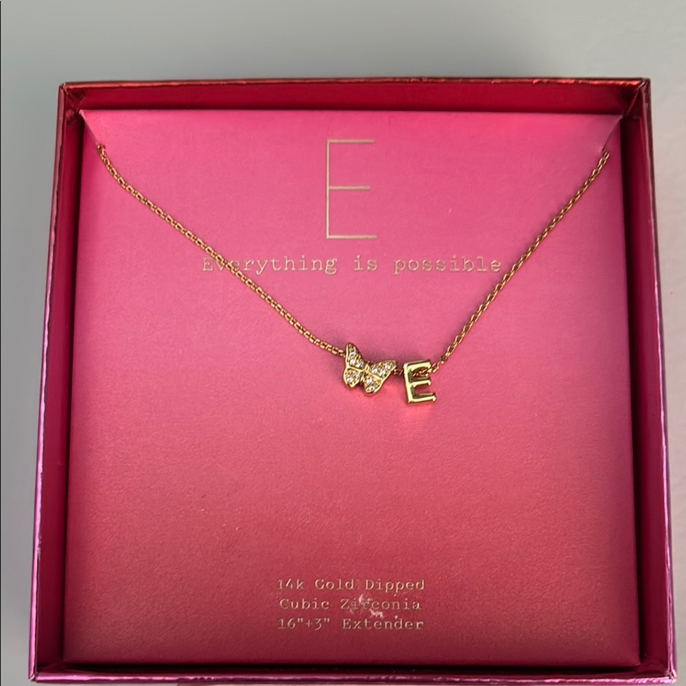 Gold Initial Necklace with Butterfly Charm